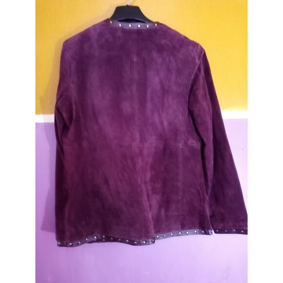 LINEA by LOUIS DELL'OLIO Maroon Suede With Genuine Leather Trim Coat. Size: XS - Picture 2 of 8